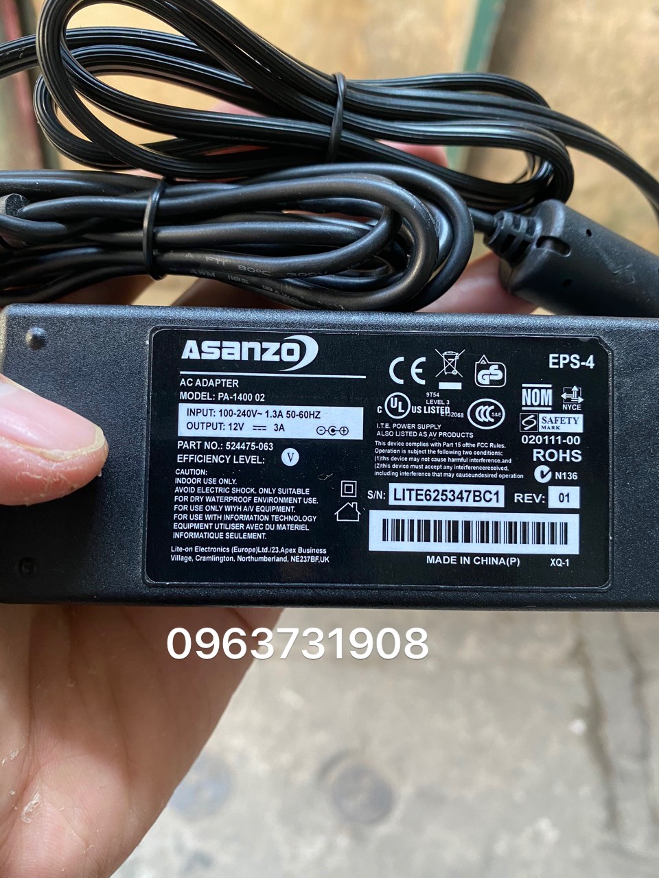 Adapter nguồn tivi Asanzo 12V 3A