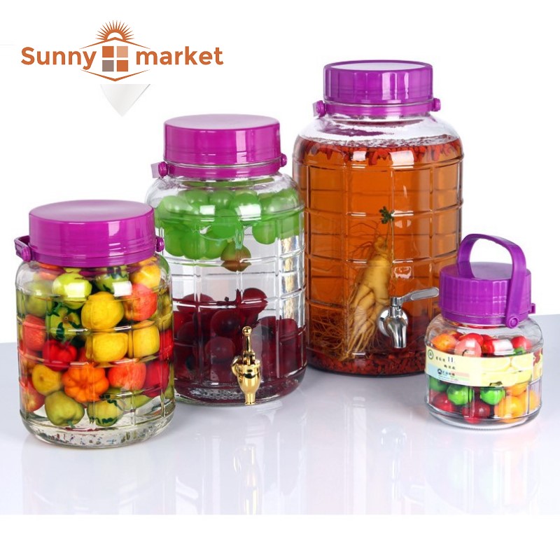 Bình thủy tinh quai xách nắp tím 2 lít không van