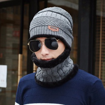 Mũ len nam kèm khăn quàng cổ có nót nỉ