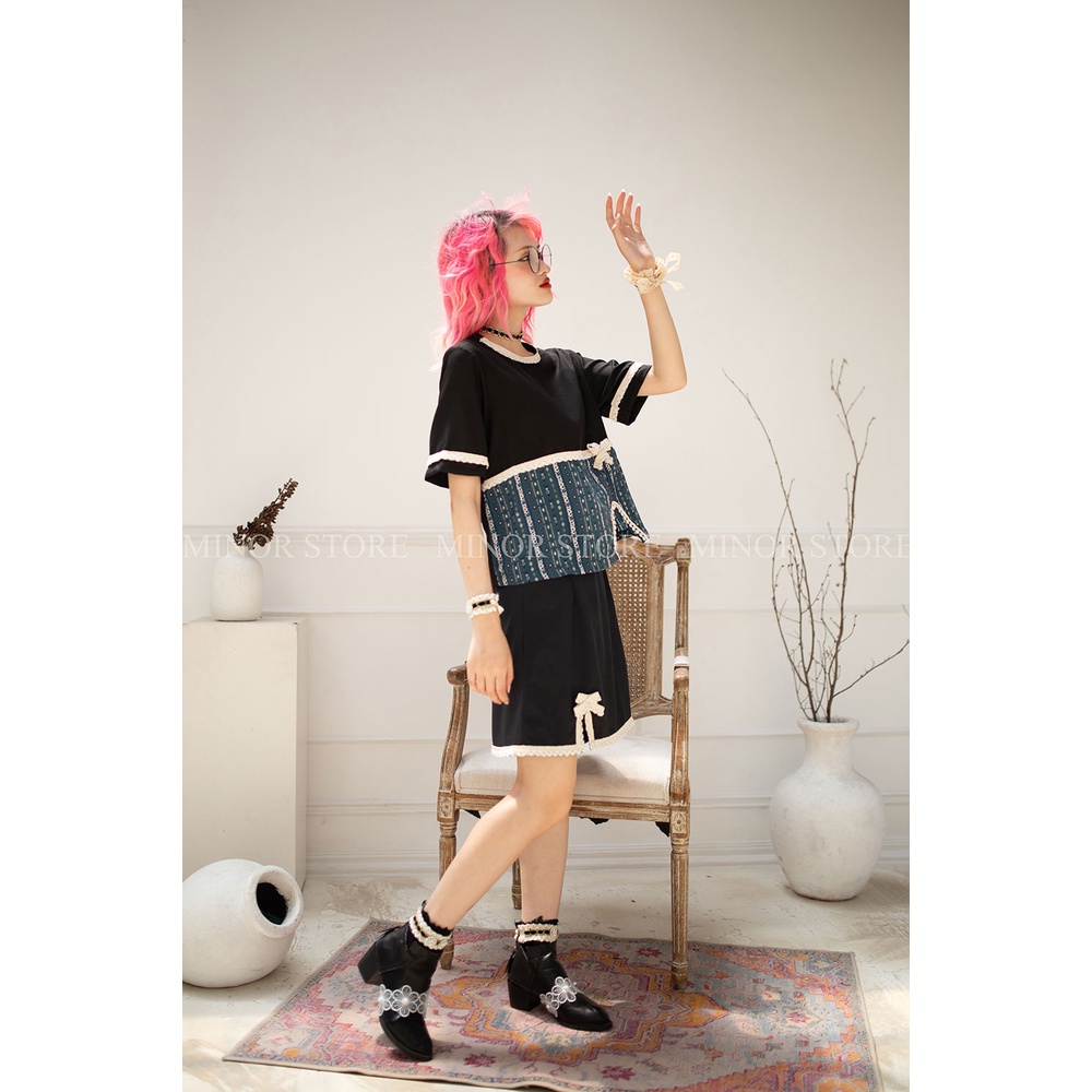 QUẦN VÁY ĐEN PHỐI REN NƠ CƯỜM [MINOR HERP -BLACK]