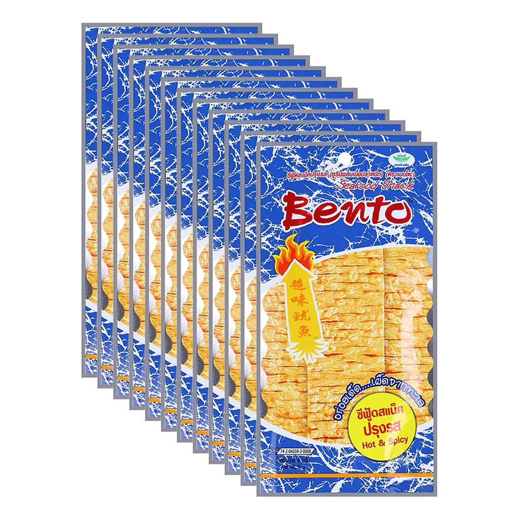 Lốc 12 gói snack mực tẩm gia vị cay bento xanh dương - đồ ăn vặt
