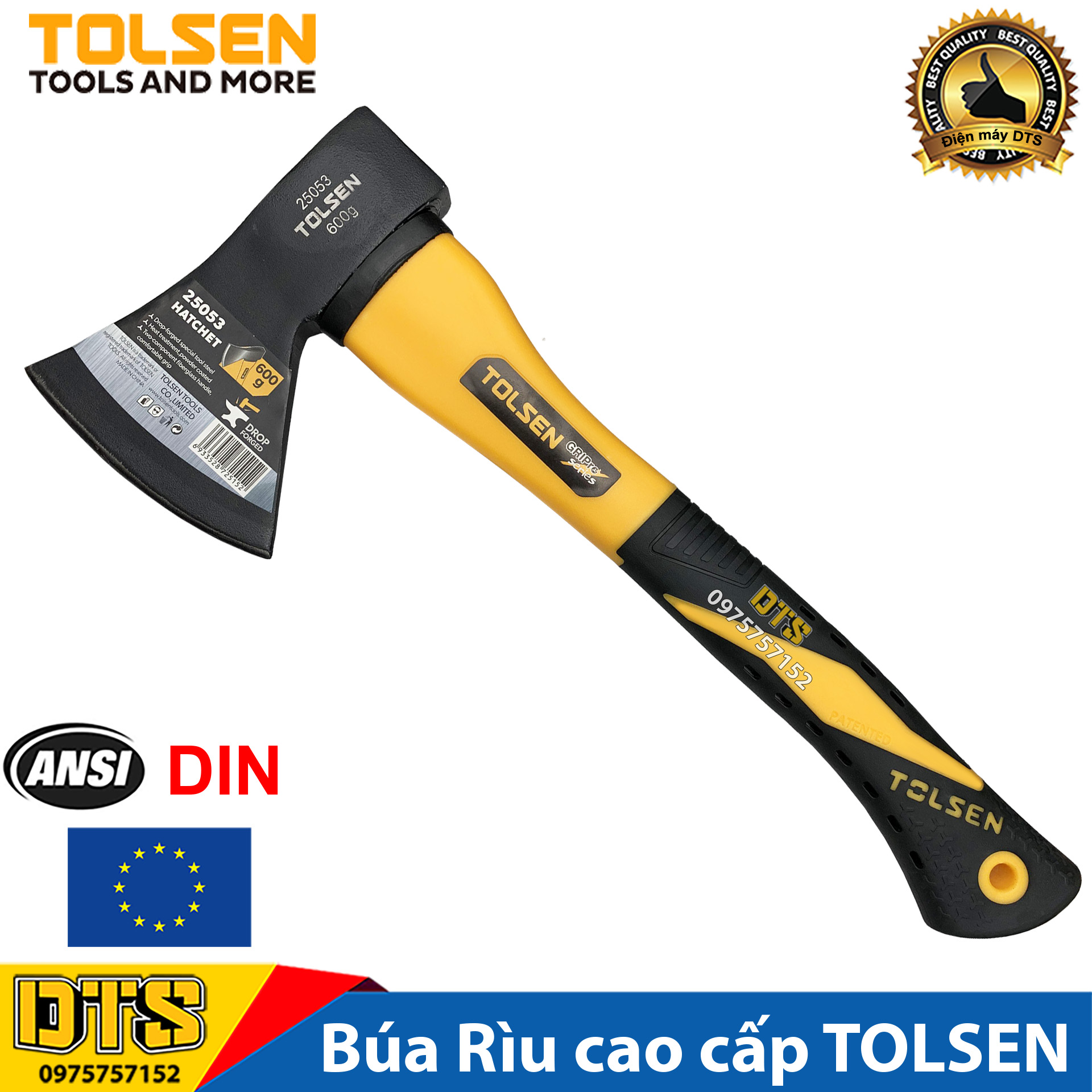 Búa Rìu đa năng cao cấp thép  Carbon đặc biệt cao, cán sợi thủy tinh siêu bền TOLSEN cứu hộ, thoát hiểm, làm vườn, chặt cây, bổ củi 600G - Tiêu chuẩn xuất khẩu Châu Âu