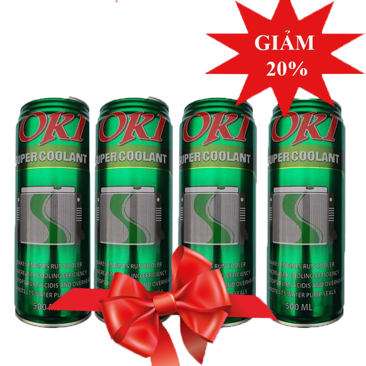 COMBO 4 lon nước làm mát động cơ ô tô (màu xanh) OKI Super Coolant 500ml