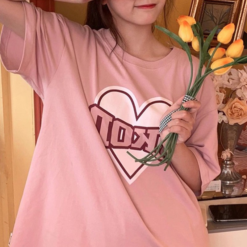 ÁO THUN HỒNG IN HÌNH TRÁI TYM LKOD