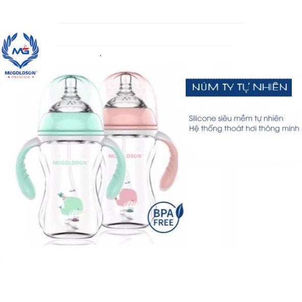 Bình Sữa PP Cổ Rộng McGOLDSON 180ml MẪU MỚI (tặng thêm 1 núm vú cổ rộng)