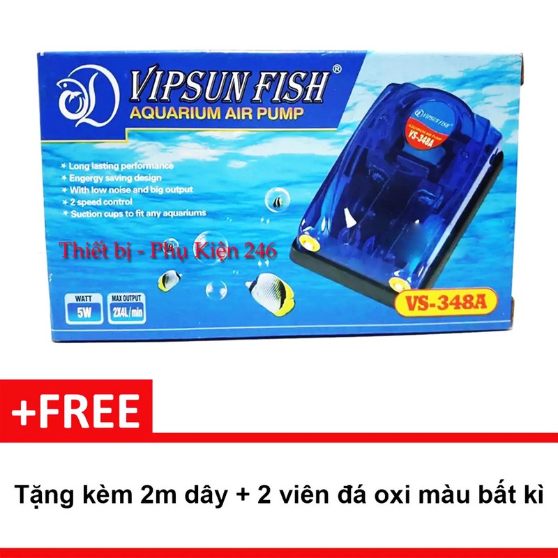 Máy sủi oxy Vipsun 348a – 2 vòi  (kèm 2 dây và 2 sủi) - HÀNG CÔNG TY