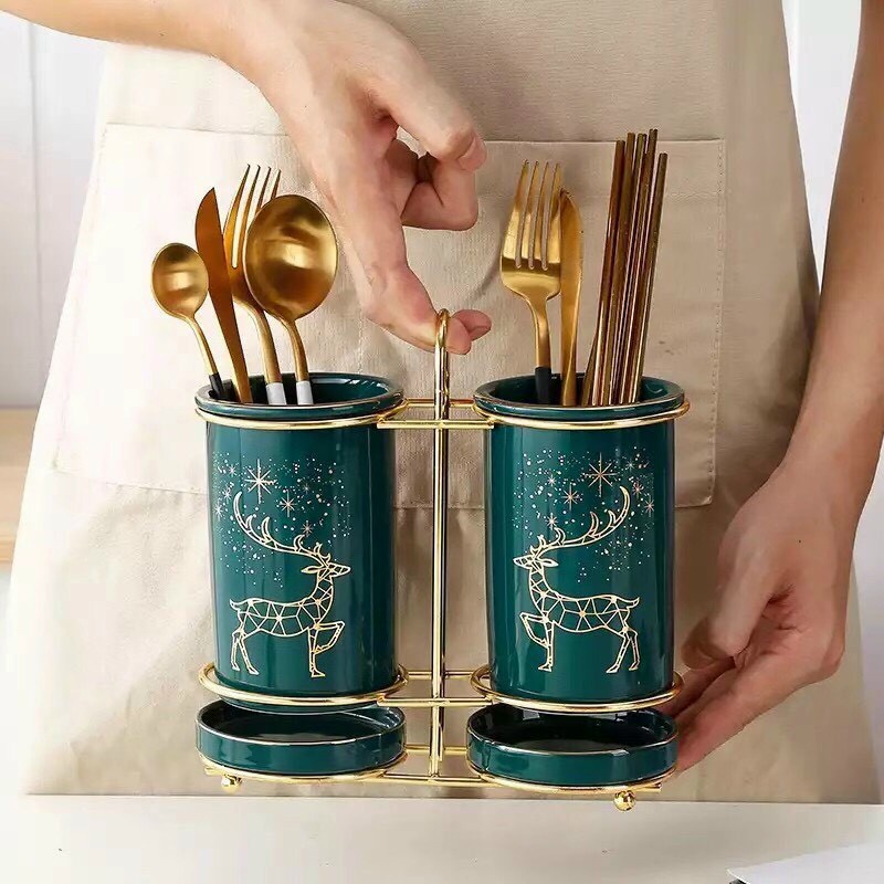 Bộ 2 ống đựng đũa muỗng bằng sứ