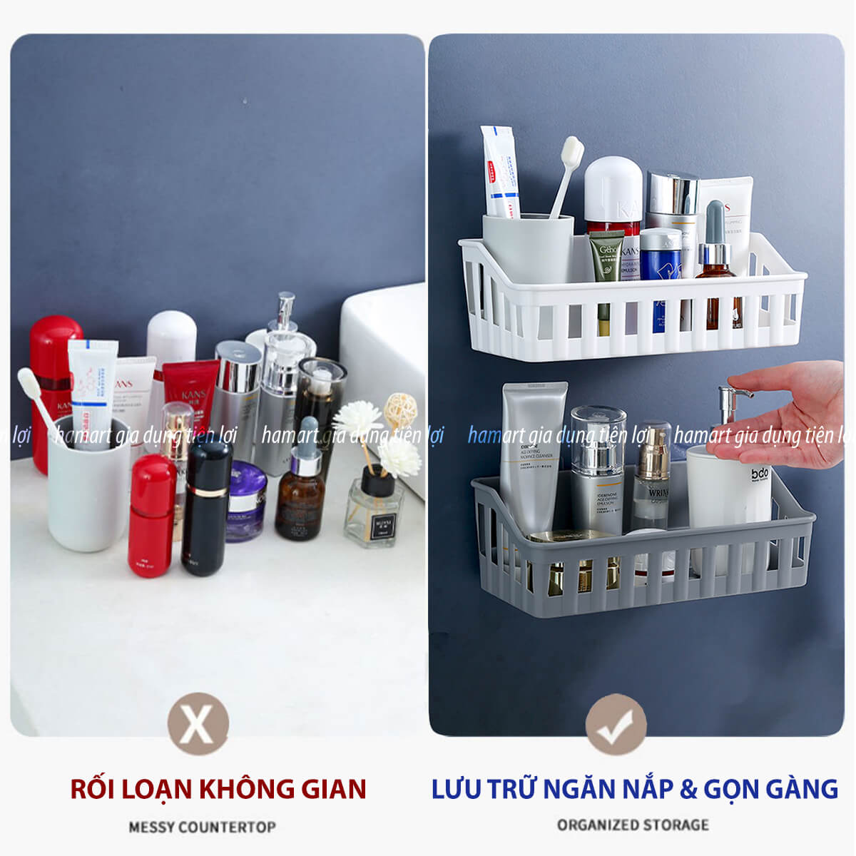 Kệ Dán Tường Nhà Tắm Hamart Kệ Treo Tường Kệ Để Đồ Nhà Tắm Cao Cấp Tiện Lợi - Vuông Xám