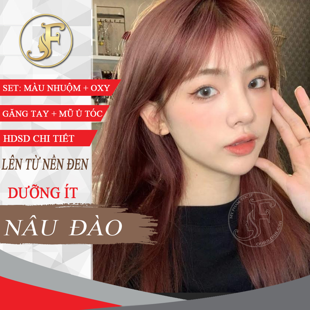 [HCM]Kem nhuộm tóc tại nhà Nâu Đào-không tẩy-lên từ nền nâu- tặng oxy