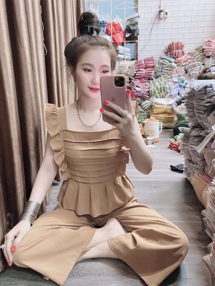 Đồ Bộ Voan Hot Trend Tay Cánh Tiên Thân Xếp Li Ngang Quần Ống Rộng Nữ Tính TTSA0666