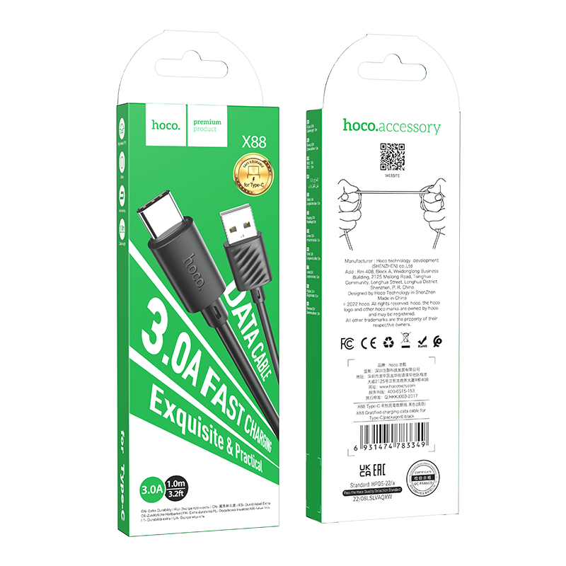 Cáp sạc nhanh cho Android Hoco x88 TypeC sạc nhanh 2.4A dài 1M