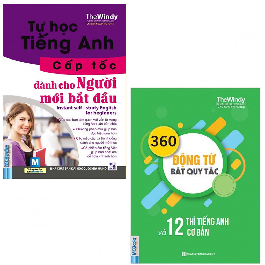 [HCM]Sách - Combo tự học tiếng anh cấp tốc dành cho người mới bắt đầu + 360 động từ bất quy tắc và 12 thì tiếng anh cơ bản