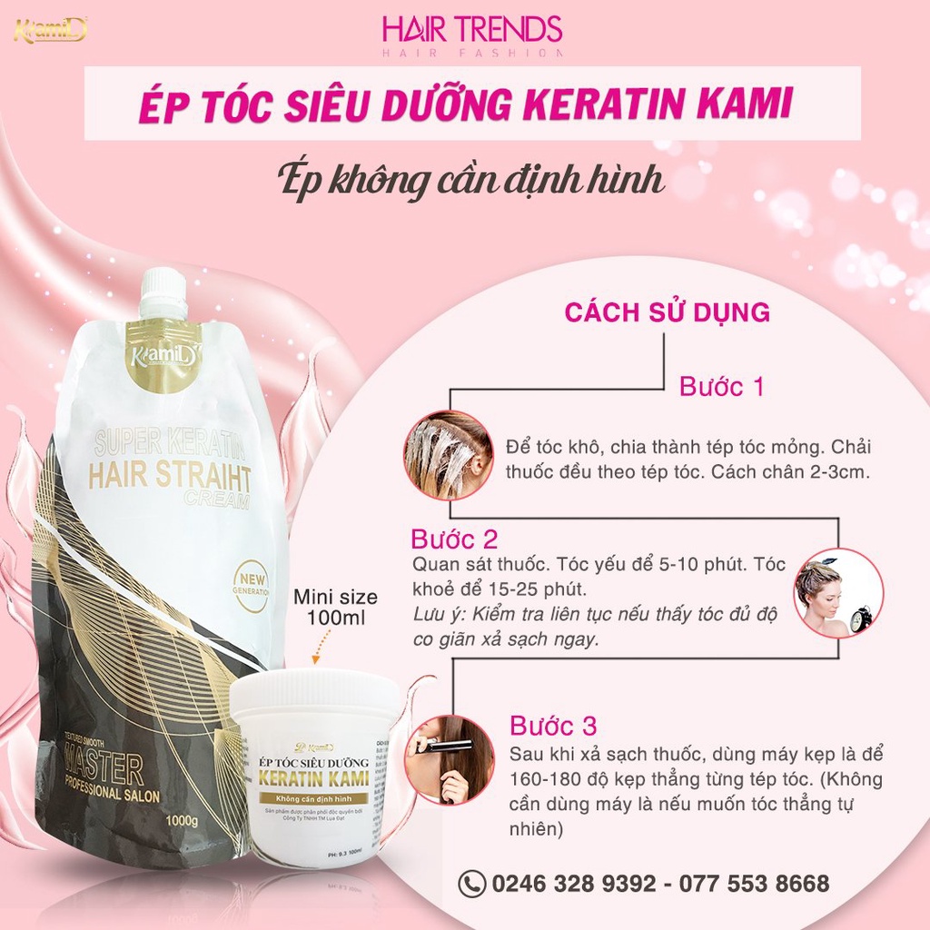 [DUỖI THƠM] Thuốc duỗi tóc KAMI thuốc ép tóc siêu dưỡng keratin phục hồi tóc tại nhà không cần định hình (Size nhỏ)