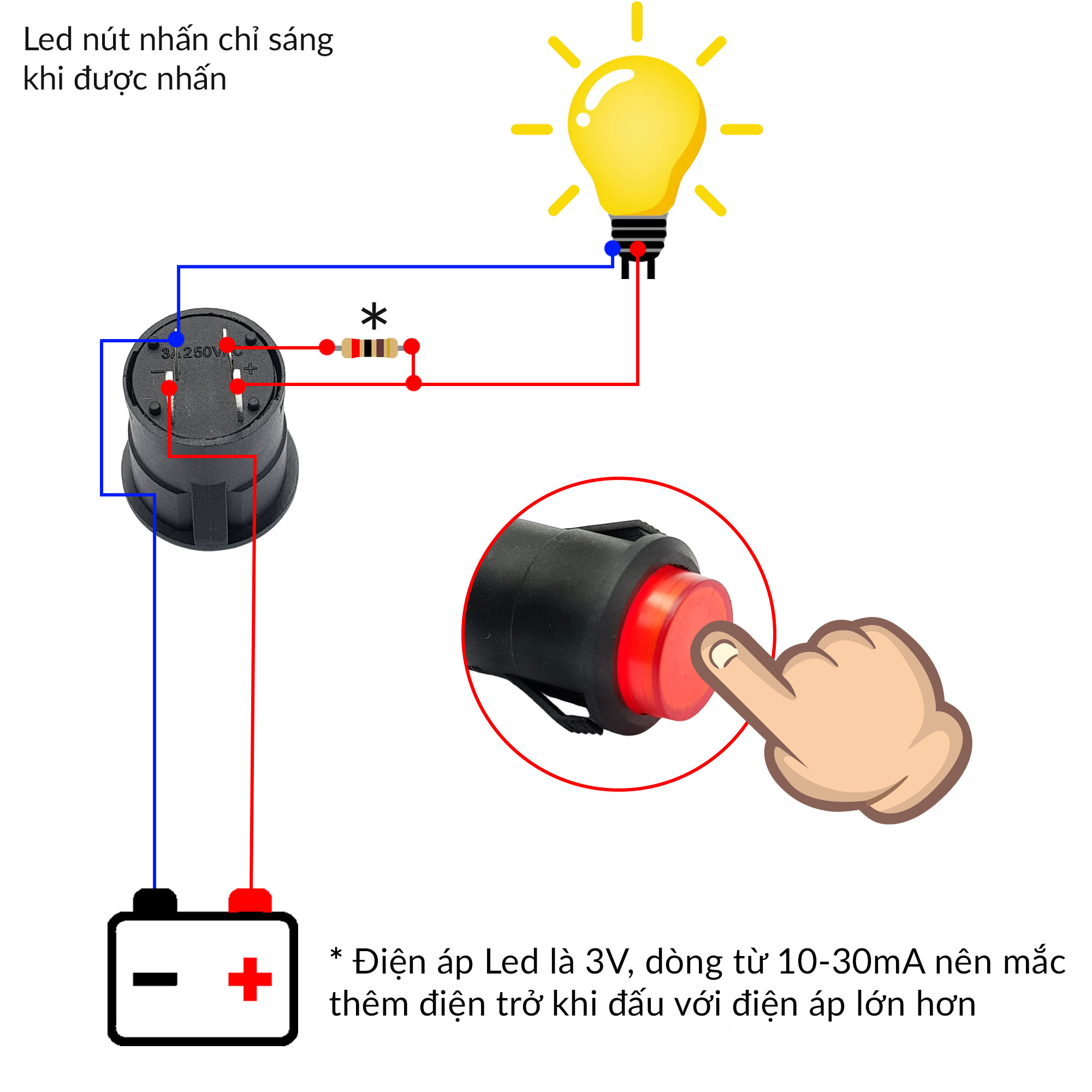 Nút nhấn giữ có đèn kiểu gài 16mm R16-503