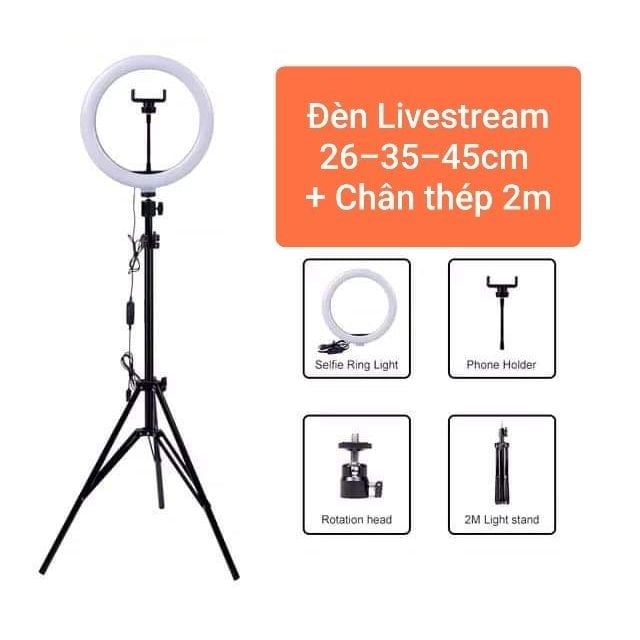 ĐÈN LIVESTREAM 26CM, 33 CM KÈM CHÂN 2m1 VÀ KẸP ĐIỆN THOẠI