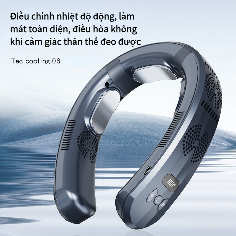 Quạt đeo cổ không cánh tích hợp chip bán dẫn công nghệ làm lạnh sâu, quạt đeo cổ mini pin lên tới 18 tiếng