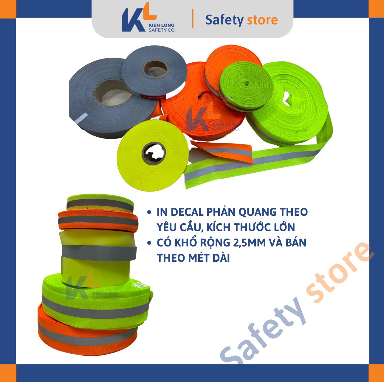 Dây phản quang vải 2.5cm, 5cm các màu