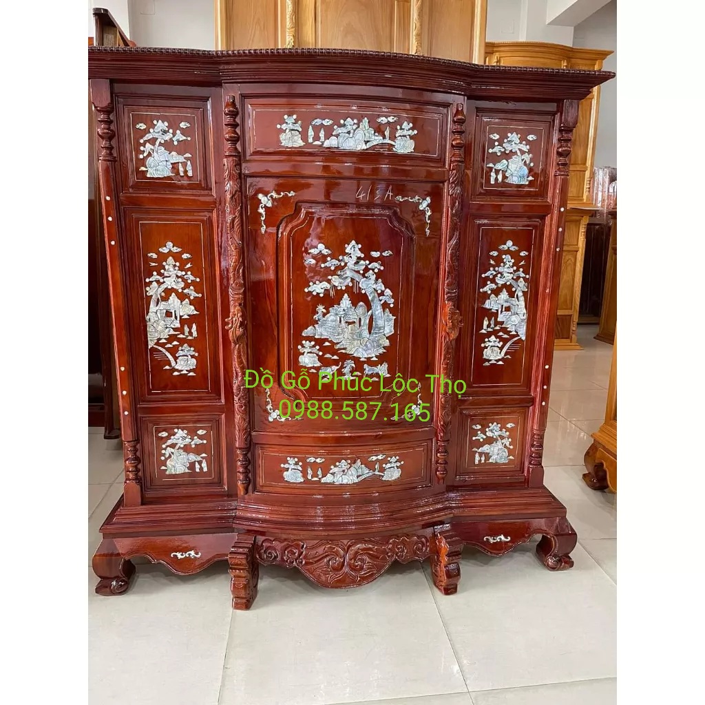 Tủ thờ gỗ căm xe cẩn đá 1M48 (FREESHIP 60 KM ) hhh