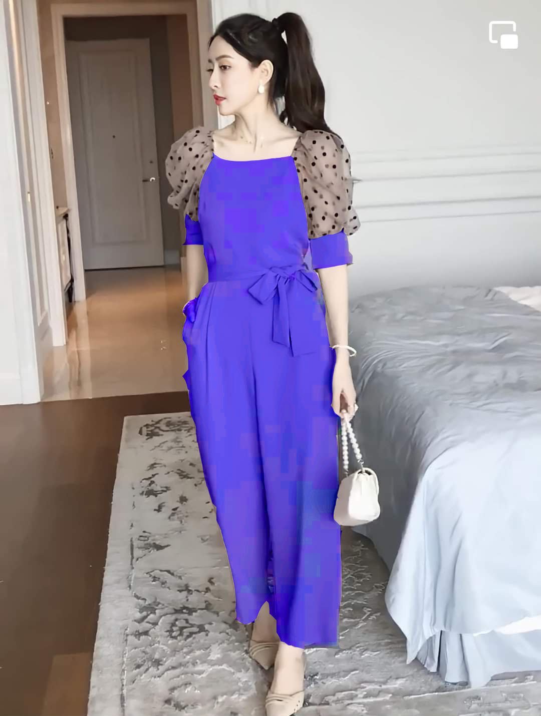 SET JUM ỐNG RỘNG PHỐI NƠ EO SANG CHẢNH
