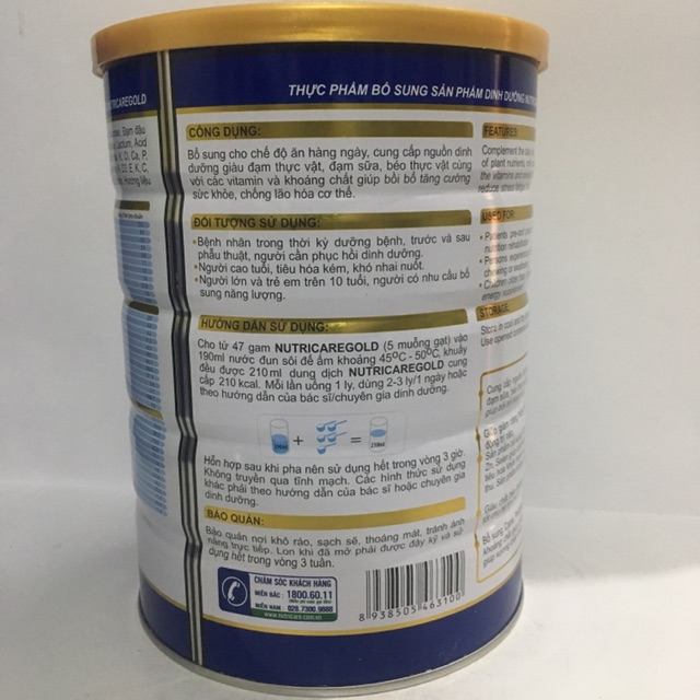 Sữa NutriCare Gold ( Mẫu mới ) - lon 850g,date: 10/2025