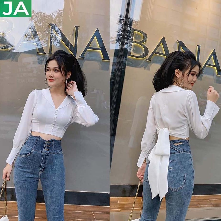 [CAM KẾT NHƯ HÌNH+HÀNG ĐEP] Aó kiểu công sở croptop buộc nơ sau, áo croptop dài tay lụa voan, áo công sở nữ JAMS28