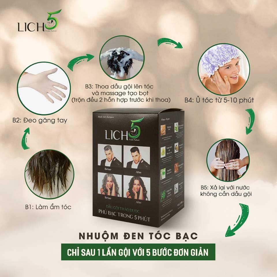 Dầu gội thảo dược Lich5 - Phủ bạc trong 5 phút