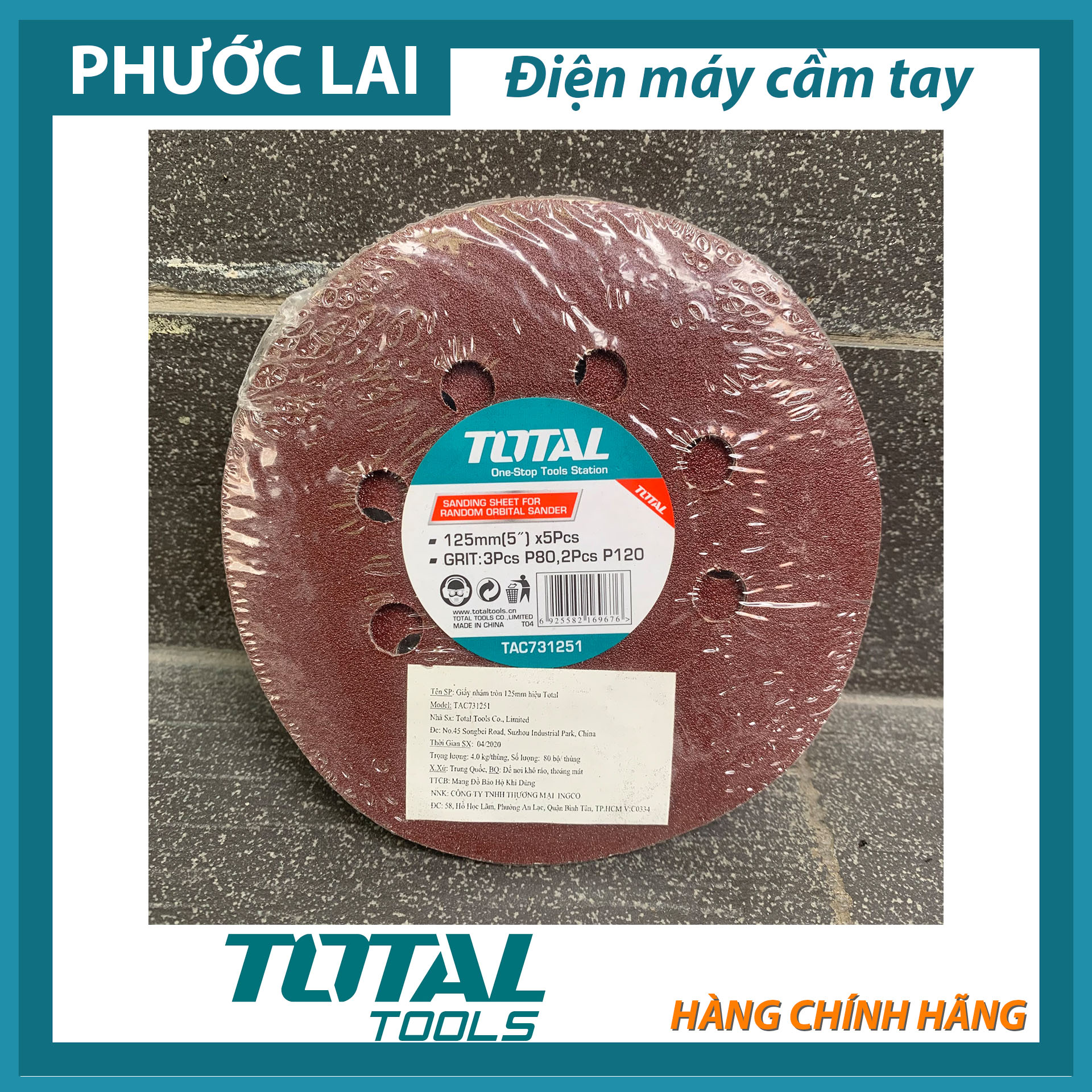 Giấy nhám tròn 125mm (Chính Hãng) TOTAL TAC731251