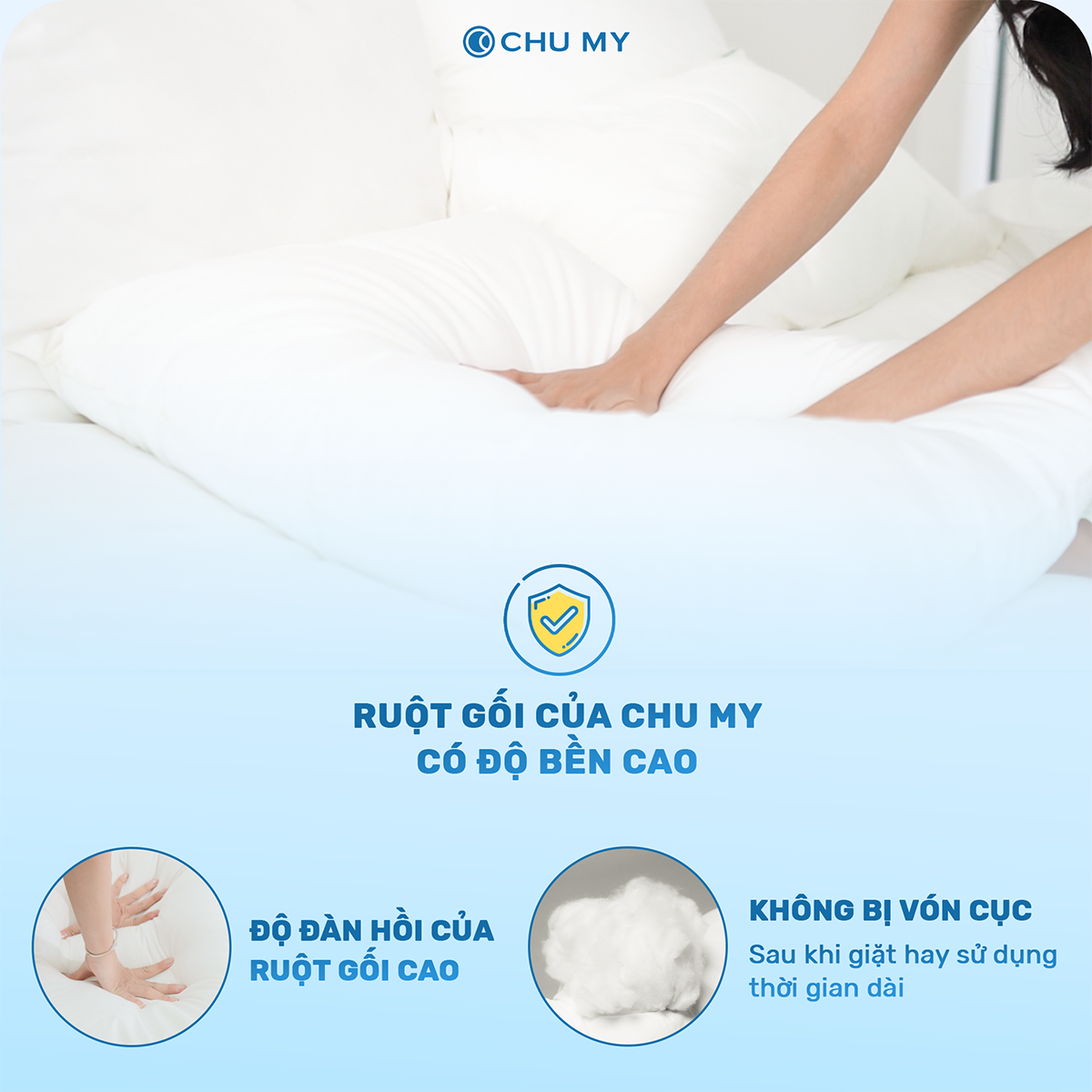 Ruột gối khách sạn giả lông vũ CHUMY (Bông Microfiber 0.7D cao cấp, kích thước 50x70cm, trọng lượng 1.2kg)
