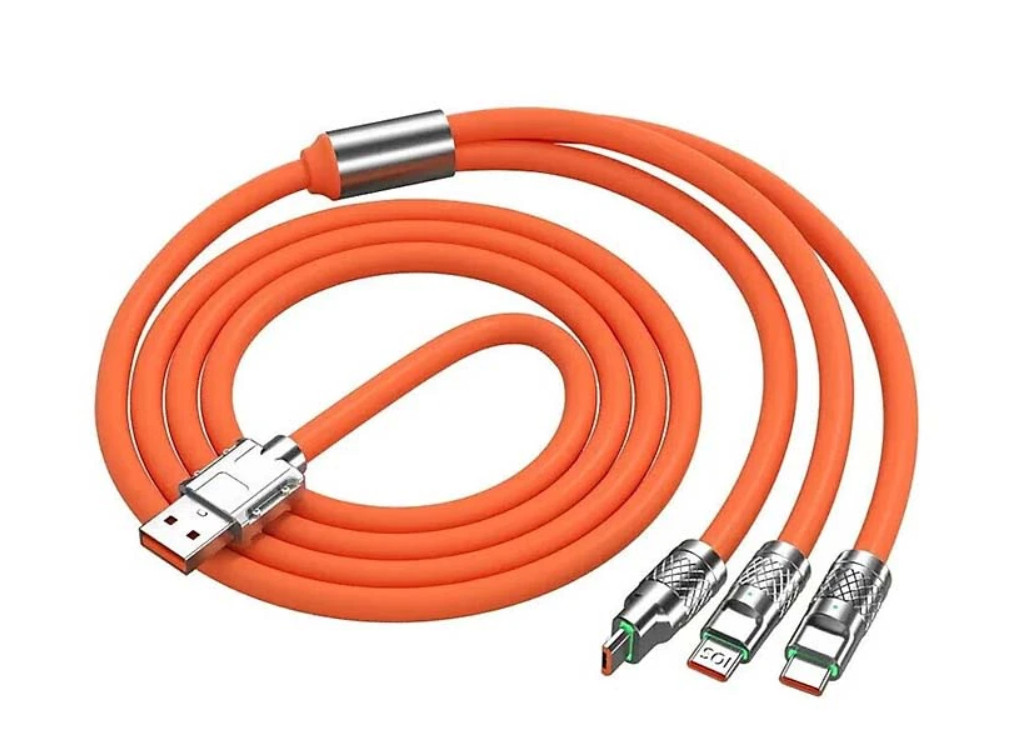 Cáp sạc 3 đầu 120w đa năng chống rối chống đứt dài 1.2m