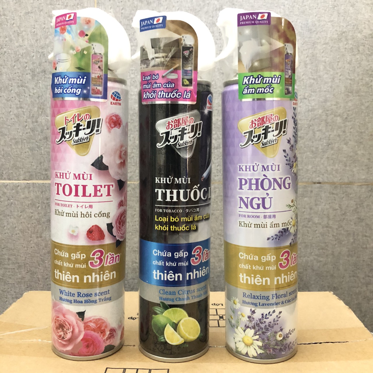 Bình xịt khử mùi phòng ngủ/ toilet/ thuốc lá thơm phòng Sukkiri- Hương cam chanh 320ml