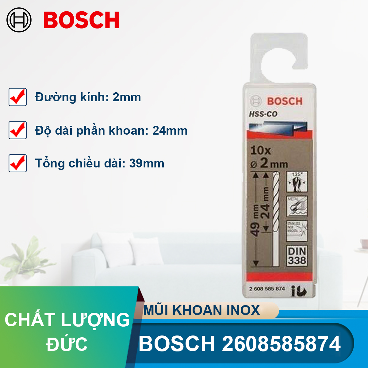 Mũi khoan inox bosch hss-co 2mm
