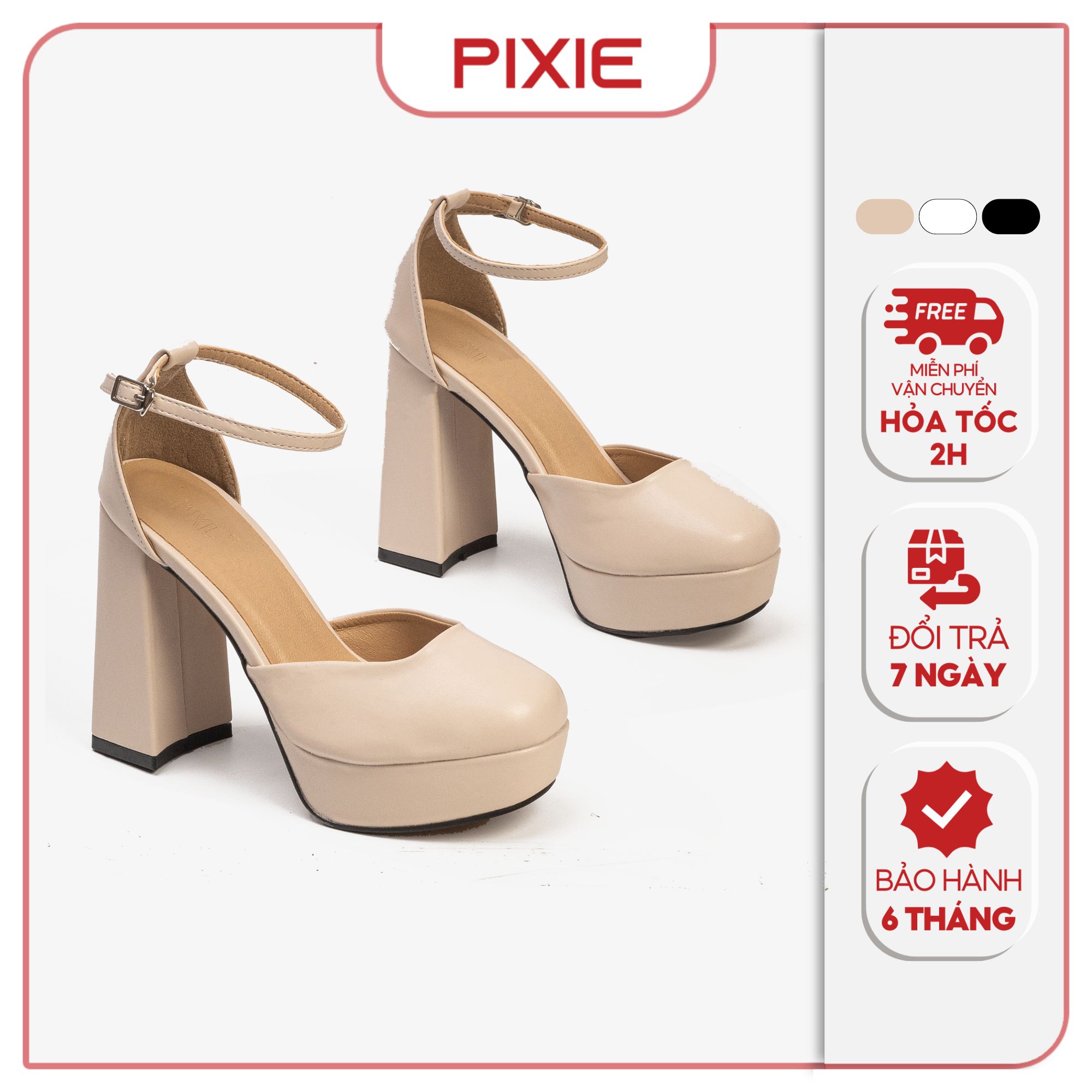 Giày Cao Gót Mary Jane Đúp 12cm Bít Mũi Quai Hậu Pixie E150