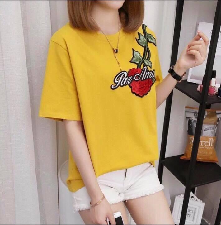 [HCM]ÁO THUN COTTON NỮ HOA HỒNG-GR44
