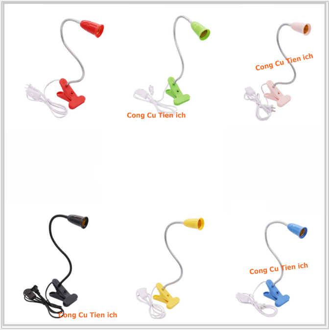 Chân đèn kẹp 40cm đui vặn E27 - Chọn màu theo ý thích