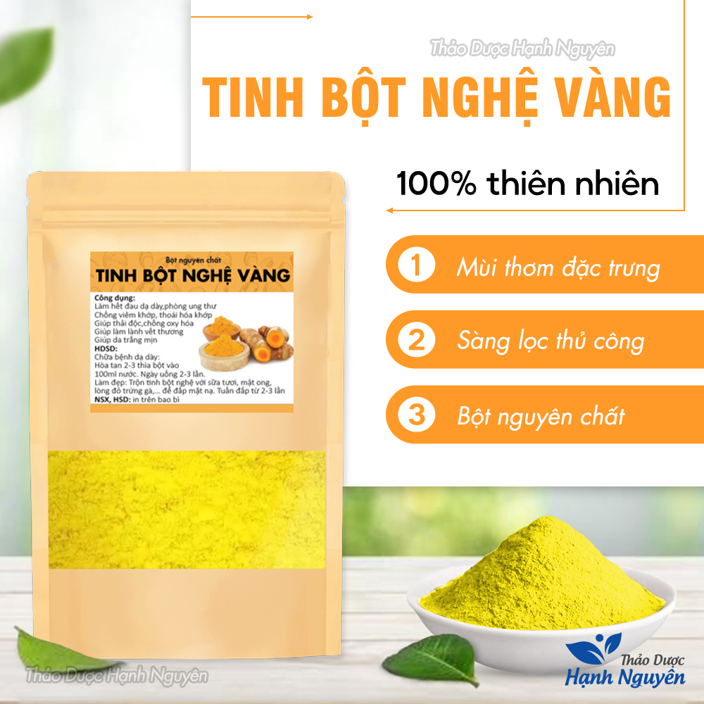 Tinh bột nghệ vàng 100g, nguyên chất, hỗ trợ giảm đau dạ dày, tốt cho tiêu hóa, đắp mặt nạ dưỡng da