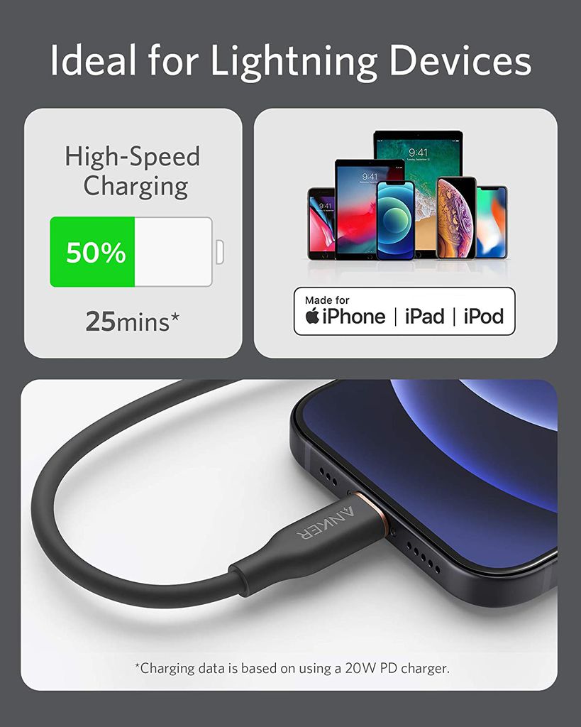 CÁP ANKER POWERLINE III FLOW USB-C TO LIGHTNING, 0.9M - A8662