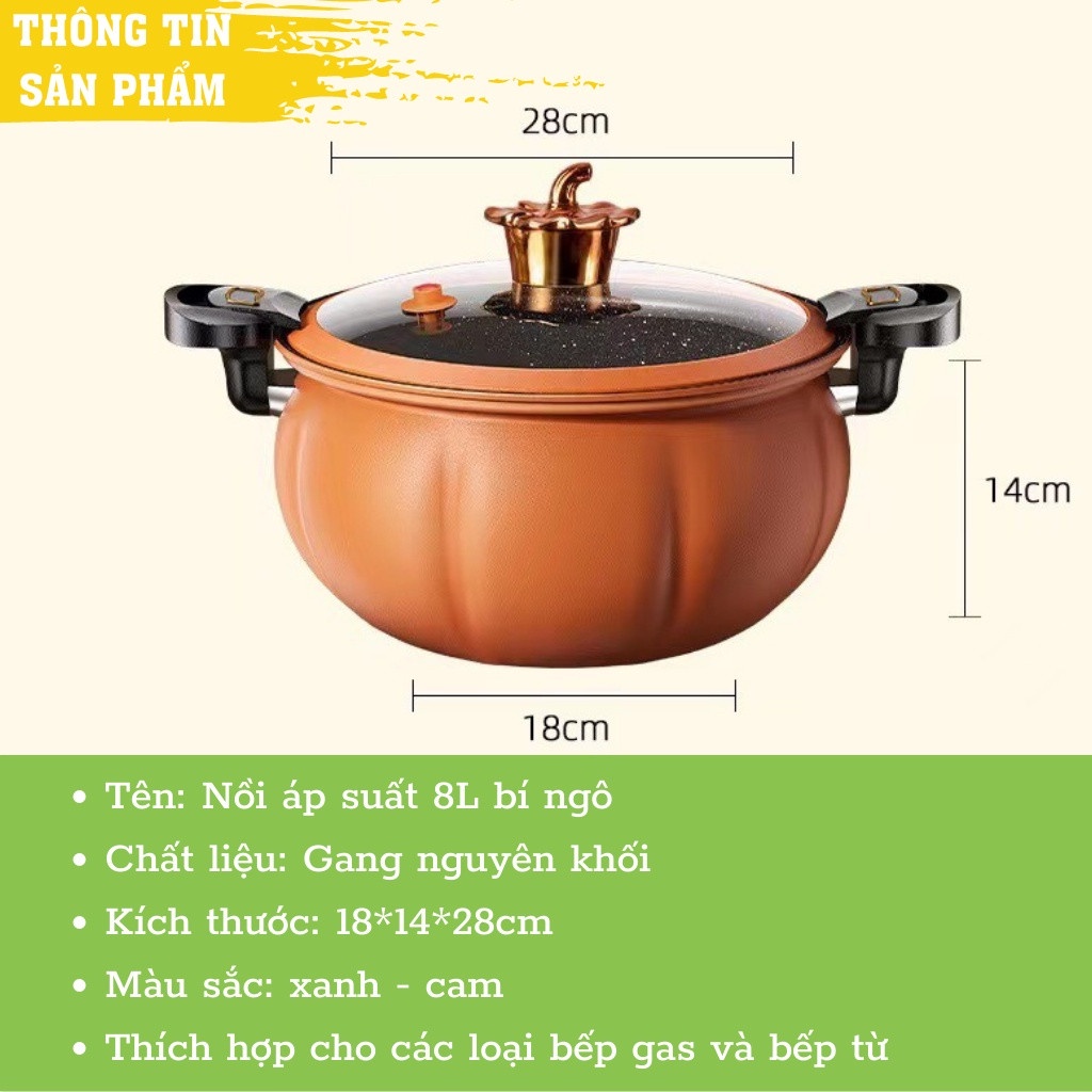 Nồi áp suất nấu bếp ga , NỒI ÁP SUẤT BÍ NGÔ 8 LÍT ĐA NĂNG CHỐNG DÍNH - NỒI ÁP SUẤT BÍ NGÔ 8 LÍT CÔNG NGHỆ NHẬT BẢN CHỐNG DÍNH TỐT CÓ THỂ HẦM NẤU CHIÊN XÀO TIỆN LỢI DÙNG ĐƯỢC TRÊN MỌI LOẠI BẾP.