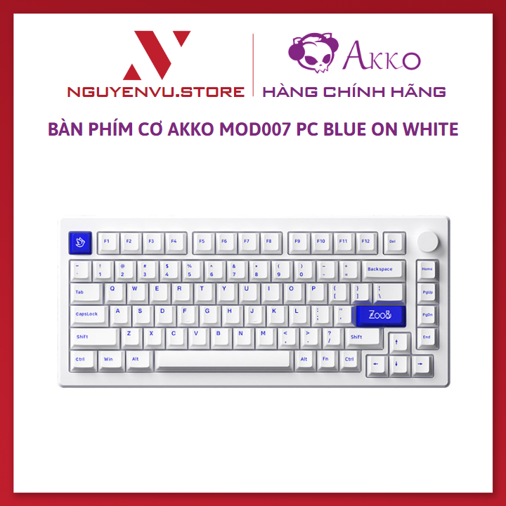 Bàn phím cơ AKKO MOD007 PC Blue on White AKKO CS Switch Piano (Hotswap / Gasket Mount / Clacky / Mạch Xuôi) - Hàng chính hãng