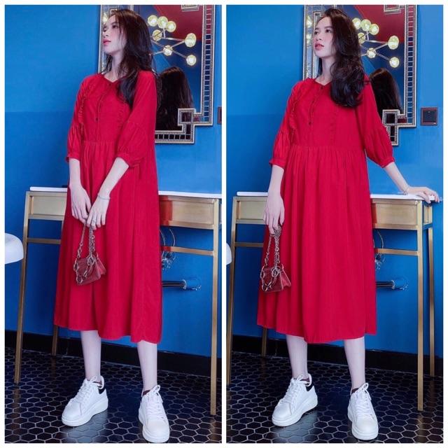 [HCM]Babydoll đỏ form dài