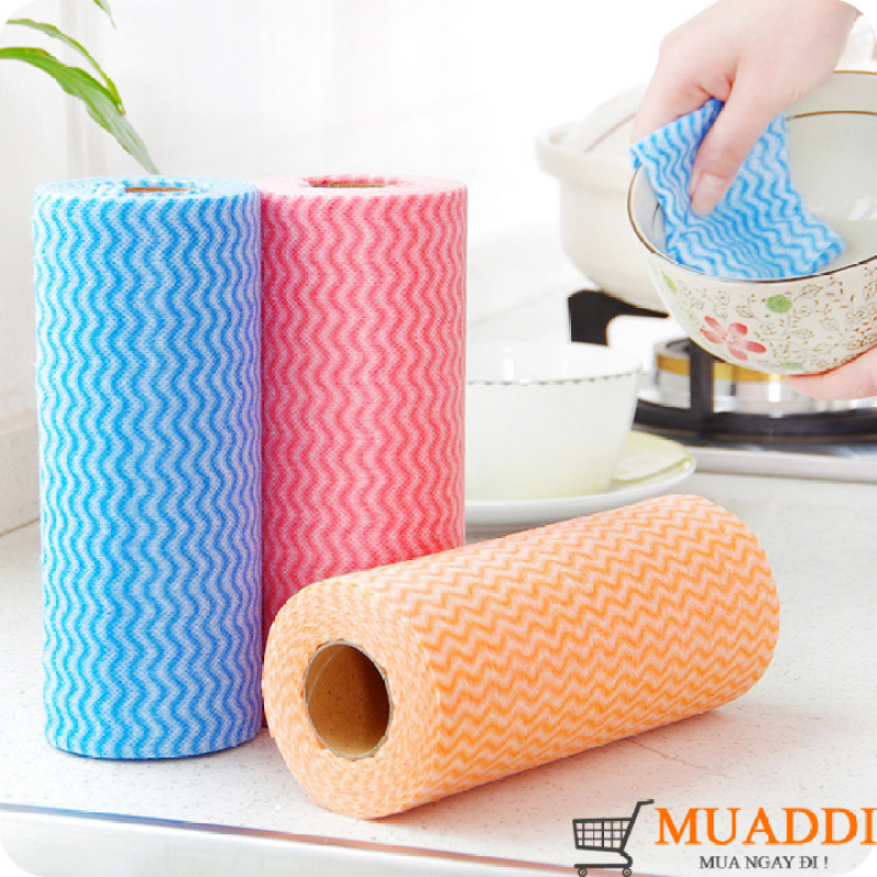 Cuộn giấy vải lau bếp, lau bát đĩa đa năng siêu sạch bằng vải không dệt, có thể giặt dùng lại, dấp nước mà không bị mủn,( 50 tờ )