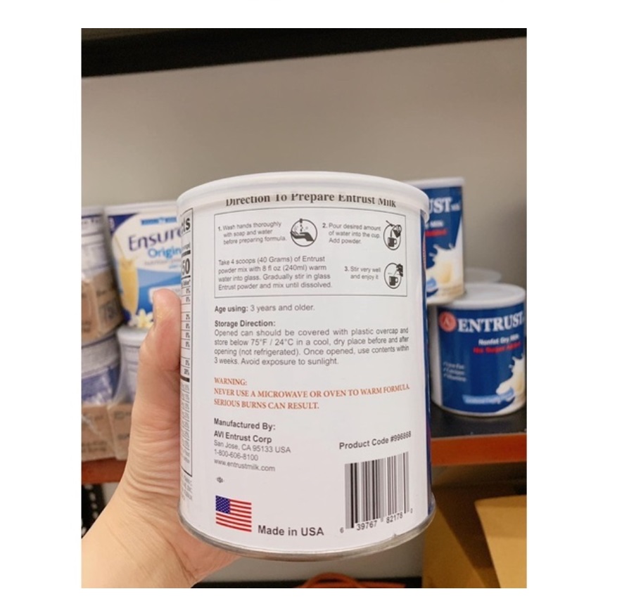 SỮA ENTRUST MỸ 400g DÀNH CHO NGƯỜI TIỂU ĐƯỜNG