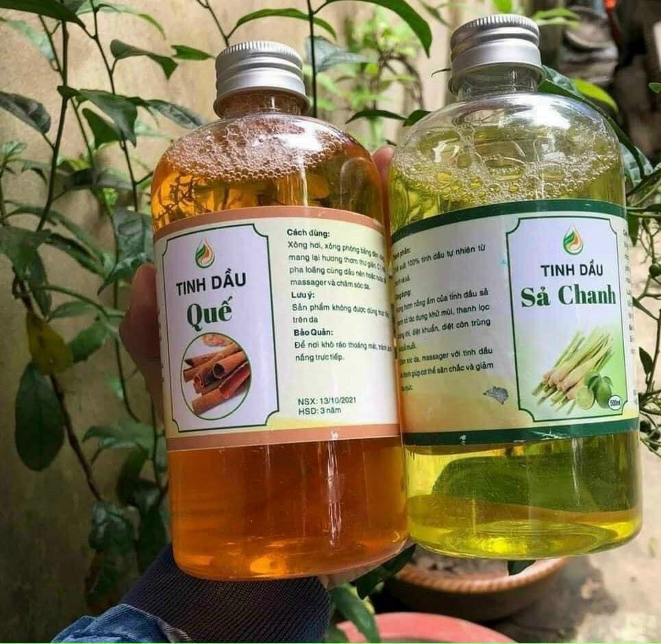 Combo 500ml tinh dầu xả chanh và 500ml tinh dầu quế nguyên chất chống côn trùng