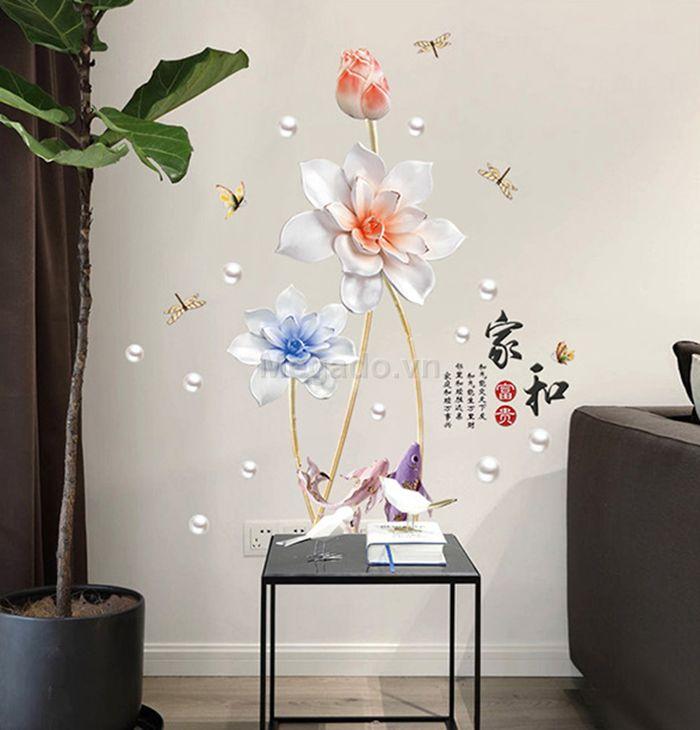 decal dán tường sen 3D nổi
