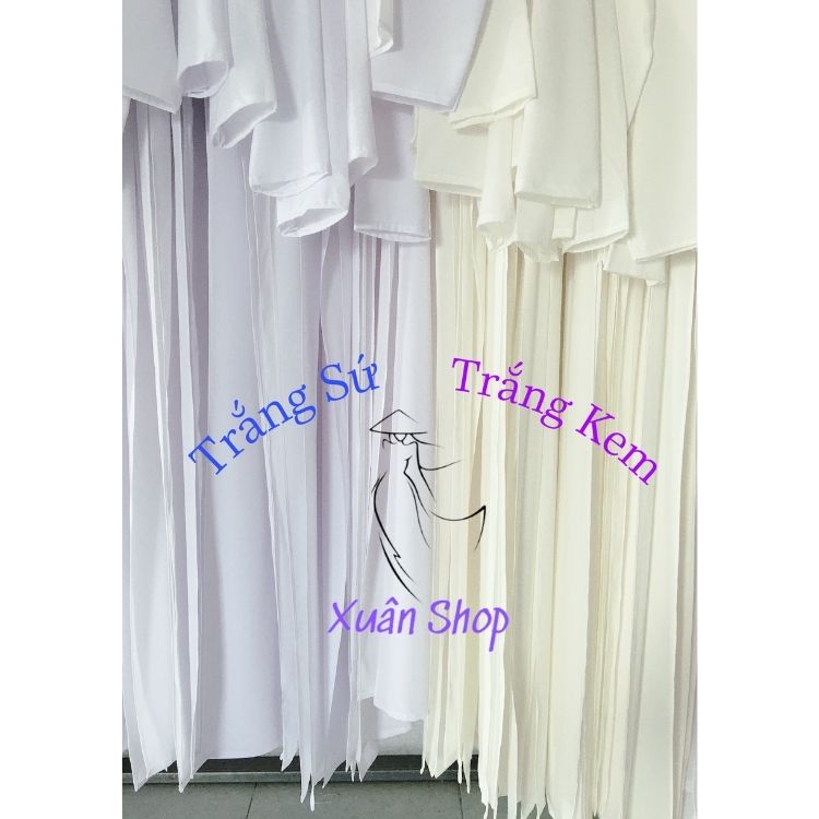 Áo dài trắng Sứ học sinh cổ vuông Hở 02 tà LỤA NHẬT / áo dài nữ sinh / áo dài học sinh cấp 3/ áo dài truyền thống