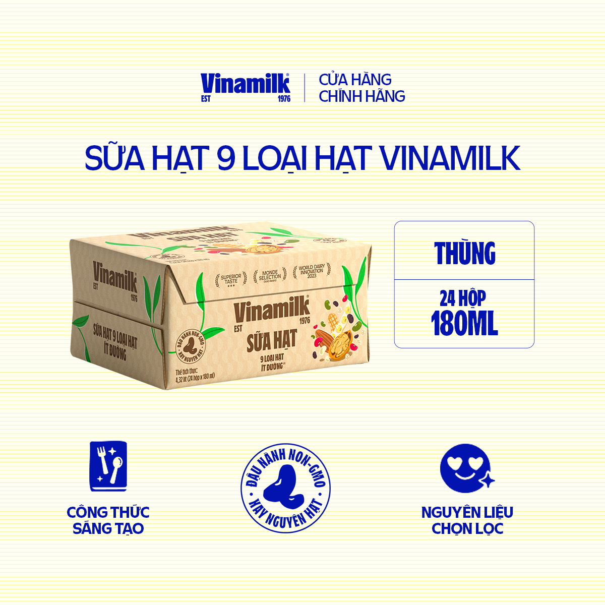 Thùng 24 hộp Sữa hạt 9 loại hạt Vinamilk ít đường - hộp 180ml
