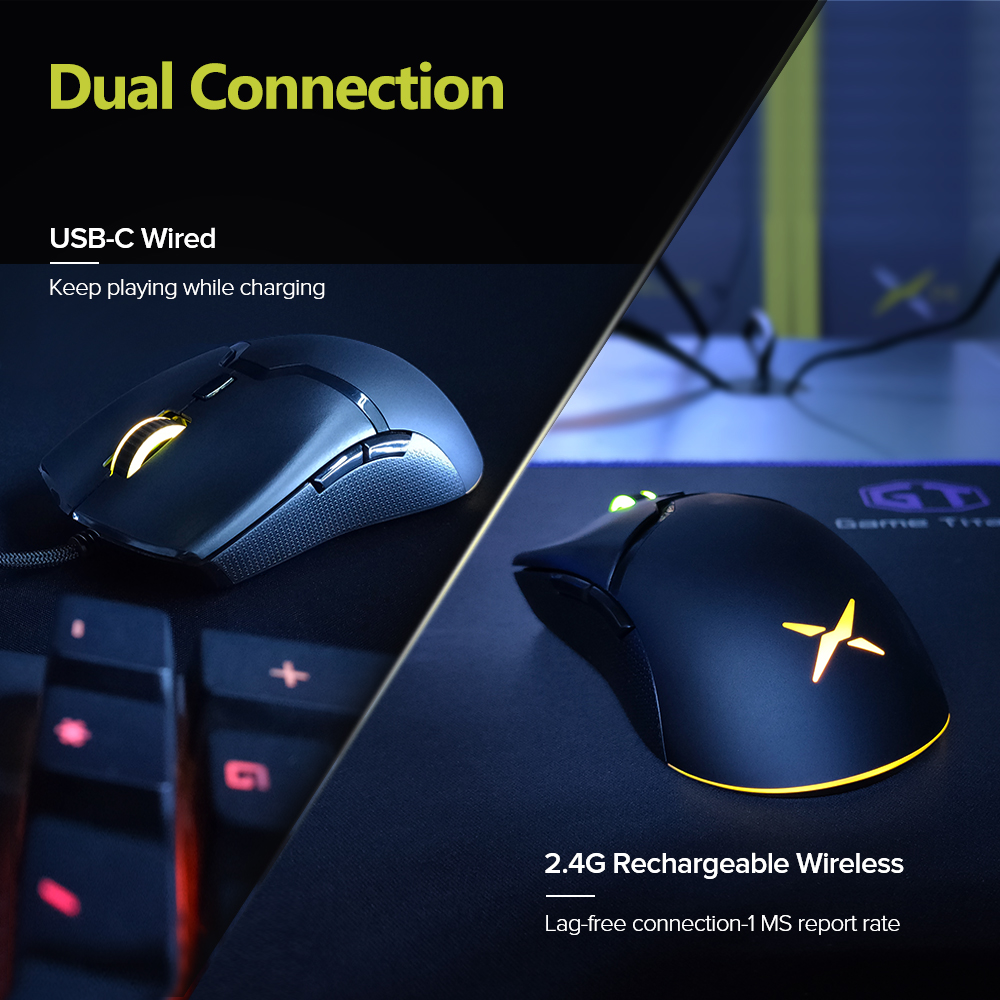 【11 11 Sale】Delux M800DB PMW3325 chuột Gaming không dây Delux M800 chuột không dây Gaming chuột chơi Gamer LED không dây chuột chơi Gaming Chuột gaming có dây 1000Hz Max1000DPI Rechargeable with Driver  / RGB Light