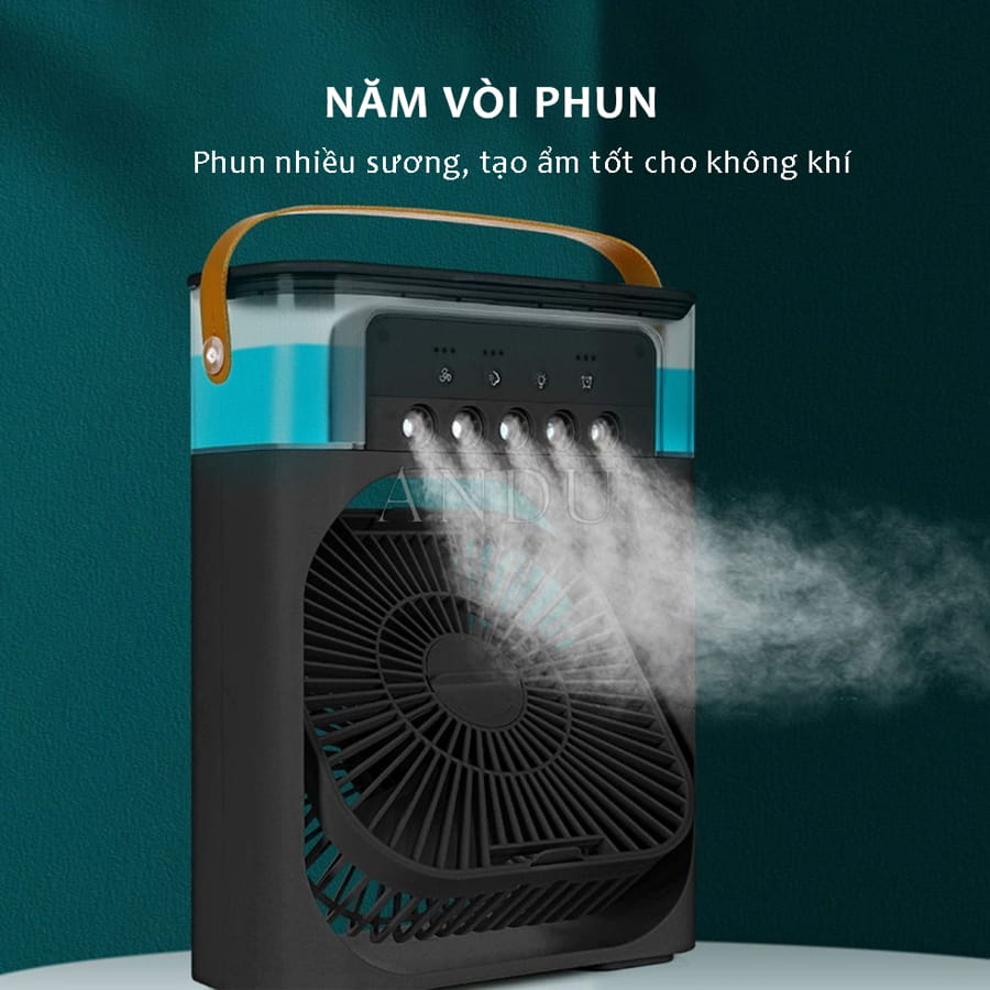 Quạt Điều Hòa Phun Sương Hơi Nước Mini Để Bàn 3 Chế Độ Tích Hợp Led, Chế Độ Hẹn Giờ Sử Dụng Cổng Sạc USB Tiện Dụng