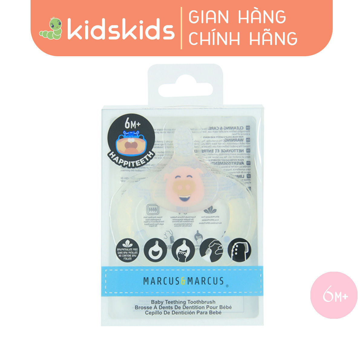 Bàn chải đánh răng kiêm gặm nướu silicon cho bé từ 6 tháng Marcus & Marcus - Pokey
