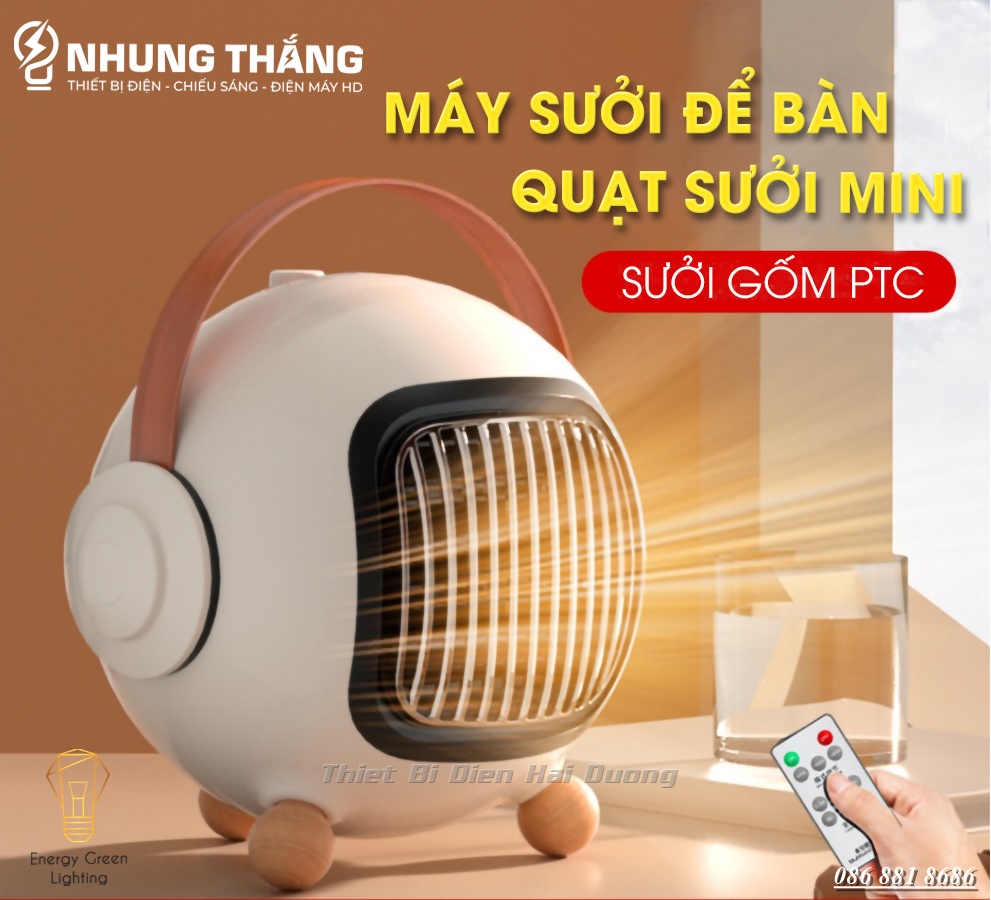 Máy sưởi để bàn ms-q6, quạt sưởi mini - công nghệ sưởi gốm ptc ceramic-làm nóng nhanh -tích hợp tản gió -hẹn giờ tắt - bảo hành 1 năm - có video