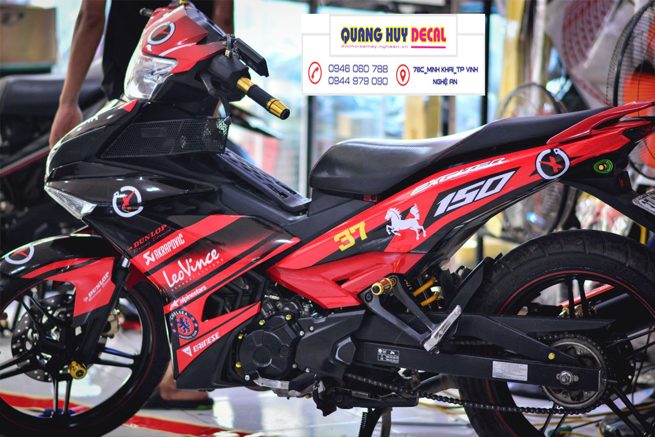 Tem trùm exciter 150 đỏ đen, tem exciter 150, team trùm exciter 150, tem xe exciter 150, team trùm ex 150, team xe exciter 150 đỏ đen